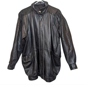 Braemar 80s Vintage Black Leather Feminine Biker Jacket Womens Small